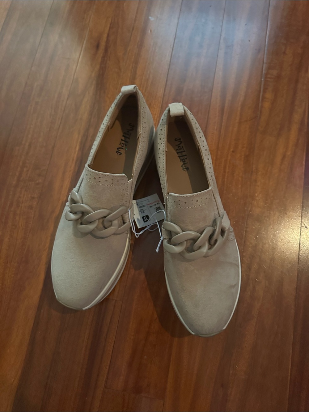 Madlove Slip-On Chain-Trim Mules in Beige